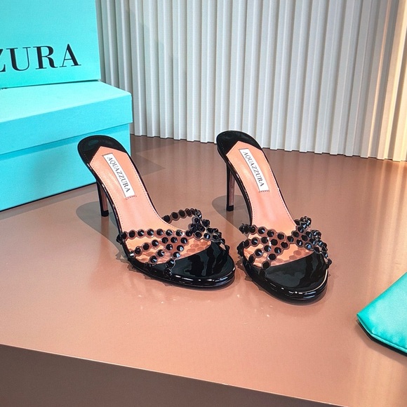 Aquazzura Shoes - Aquazzura Black Patent Beaded Tequila Mule 75